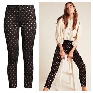 7 For All Mankind Jen 7 Ankle Skinny Womens 4 Black Rose Gold Polka Dots